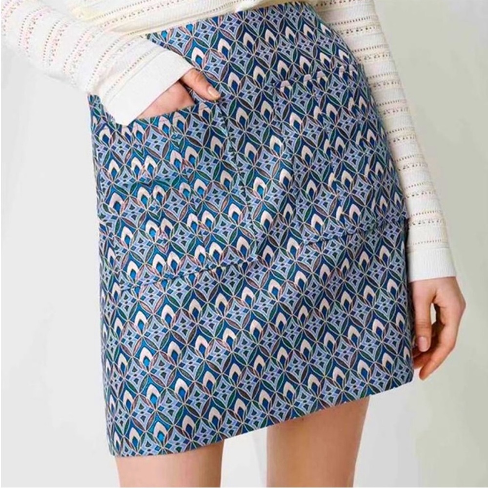 Maje Jacquard Geometric Print Patch Pocket Mini Skirt - Picture 2 of 12